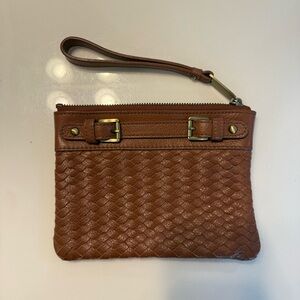 J&M Womens Brown Woven Leather Wristlet